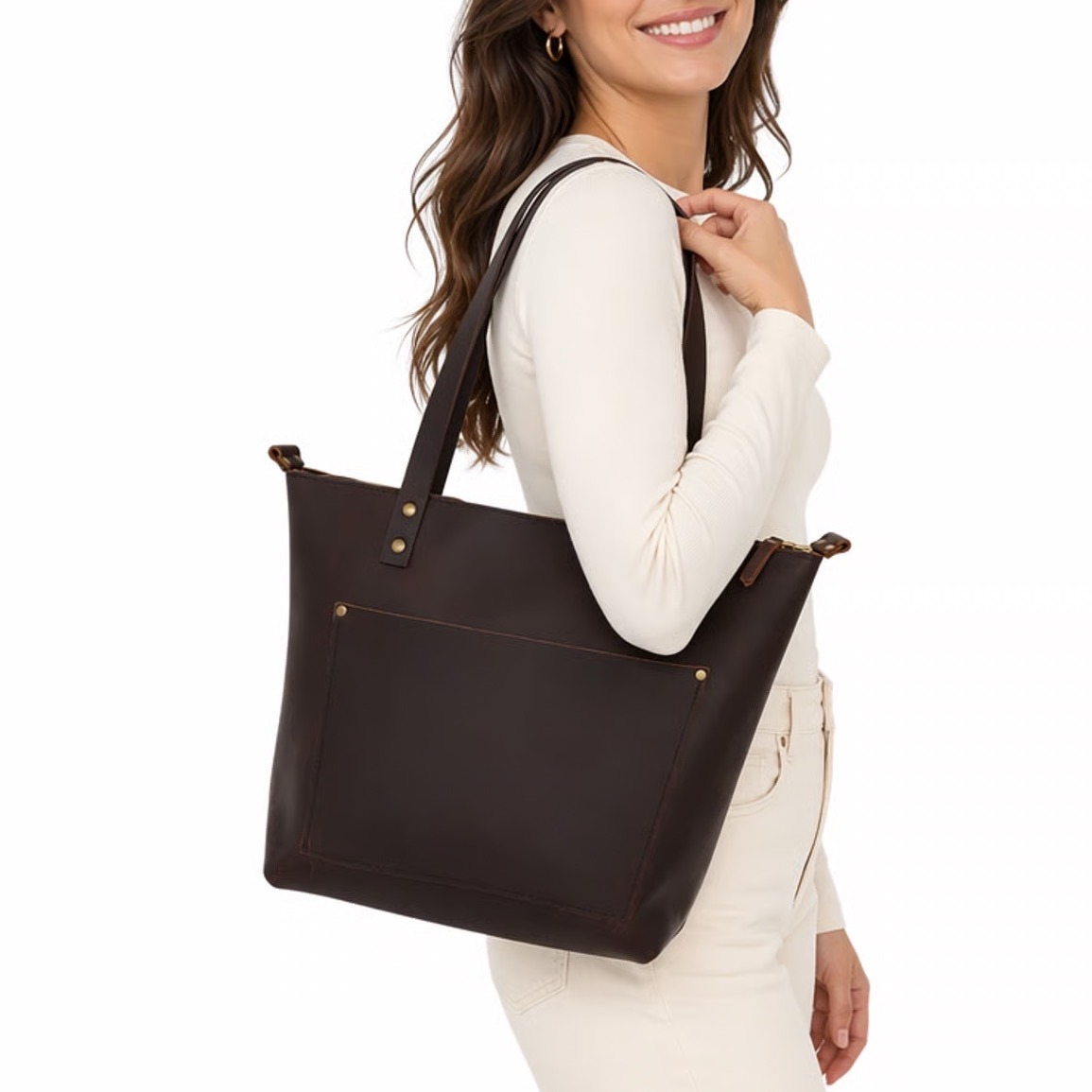 Portland Leather Goods Almost Perfect Womens Handbag Brown Studded Tote Bag